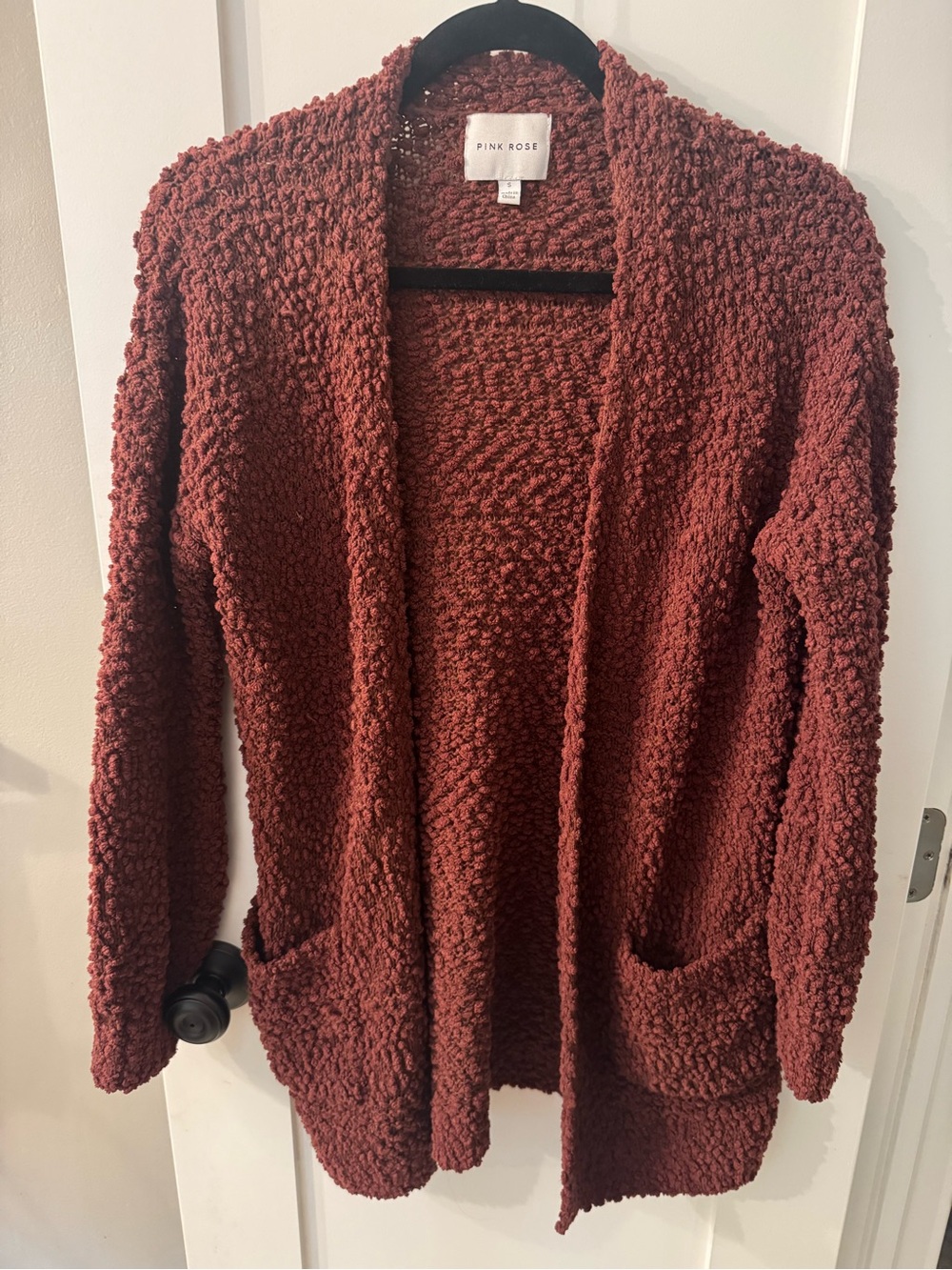 Pink Rose Women's Rust Popcorn Knit Cardigan with Front Pockets Size Small